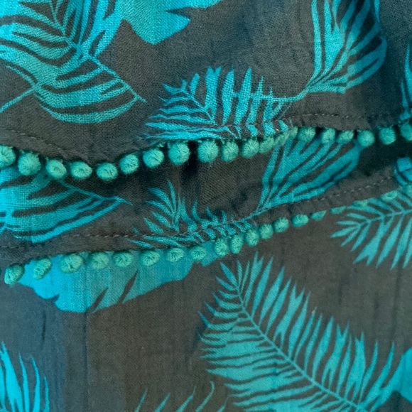 Boden Hettie Double Ruffle Pompom Top in Woodland Green Jungle Palm - 10 - Picture 11 of 15